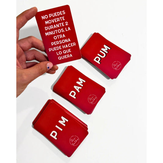 Juego de cartas Pim Pam Pum con cartas de preguntas, retos y posturas para adultos