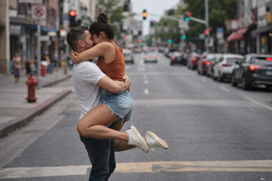 Pareja española abrazada en la calle — estadísticas sobre sexualidad en España